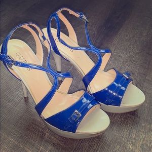 NEW never worn Grey/Blue Guess 7 1/2M 4” heels